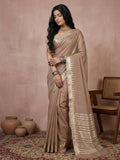 Minimalist beige cotton saree with matching blouse piece