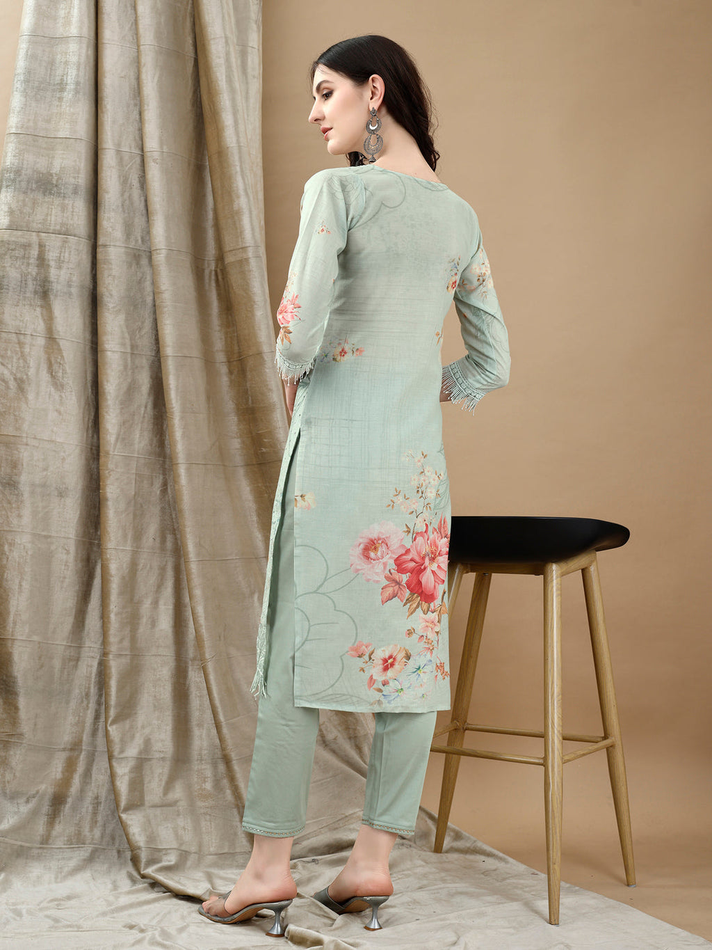 Green Schiffli Embroidered Kurta Set with Pant and Printed Dupatta