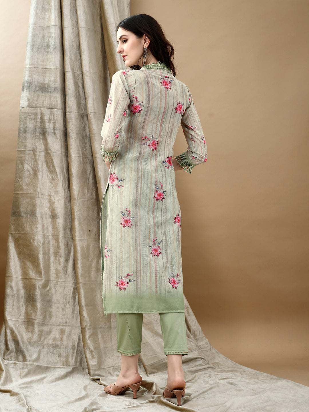 Green Schiffli Embroidered Kurta Set with Printed Dupatta