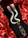 Brown dual tone long pendant beaded mala necklace with adjustable dori