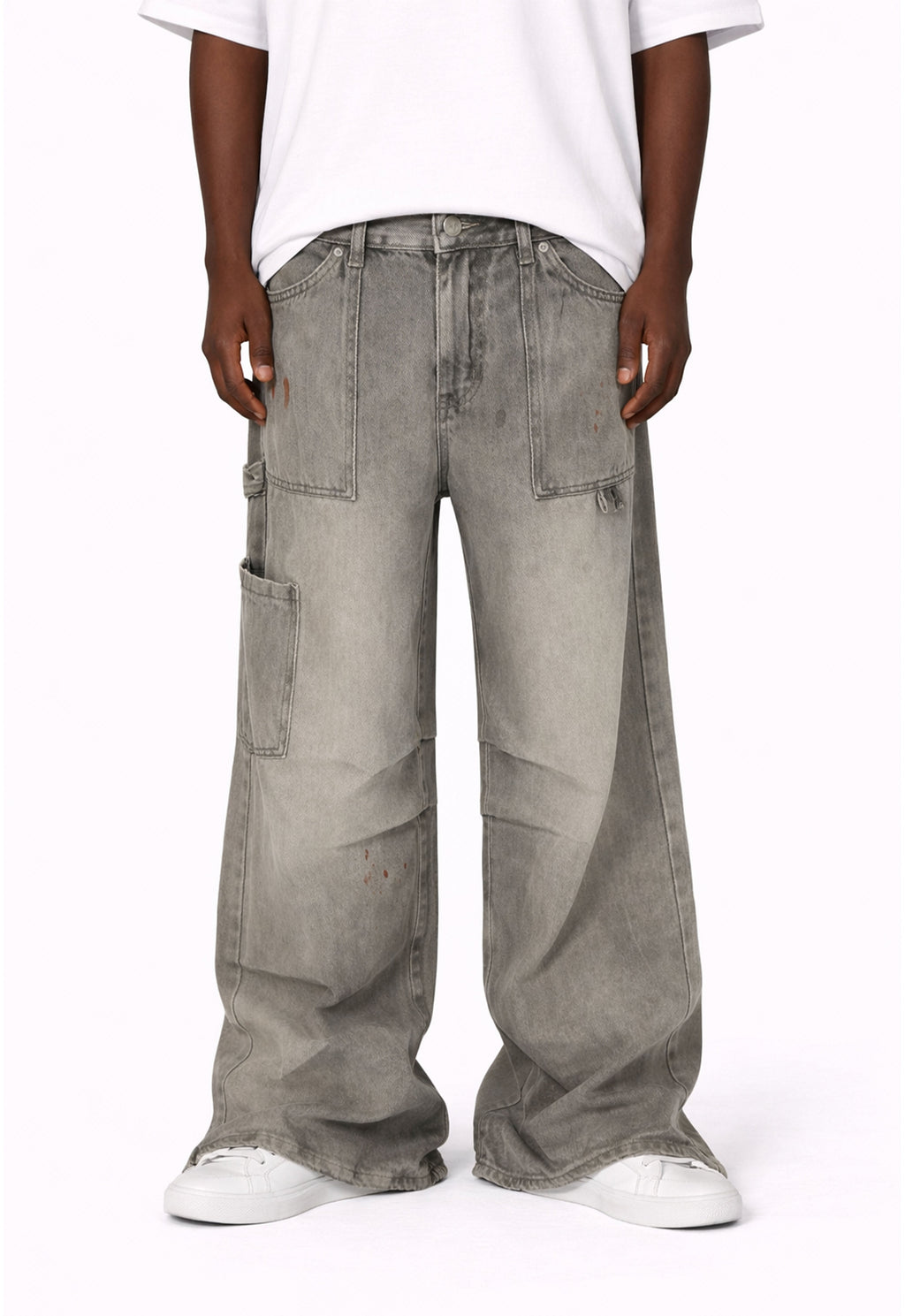Wideboy Wolf Cargo Denim Jeans in Washed Grey - Image 2