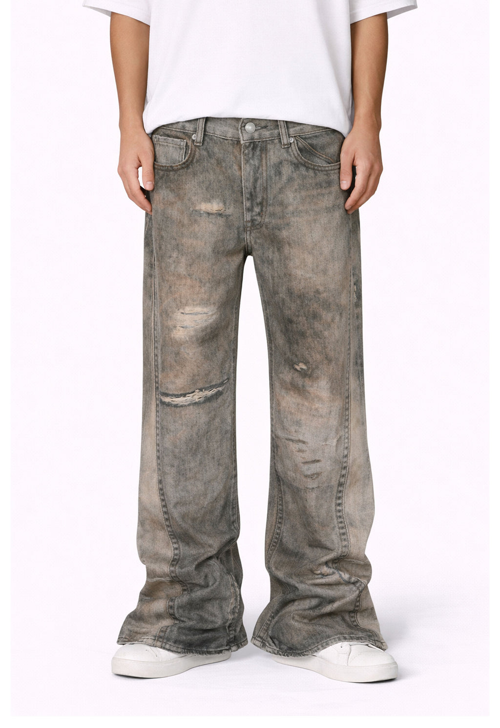 Wideboy Max Straight Fit Jeans with Dune Print and Distressing - Image 2