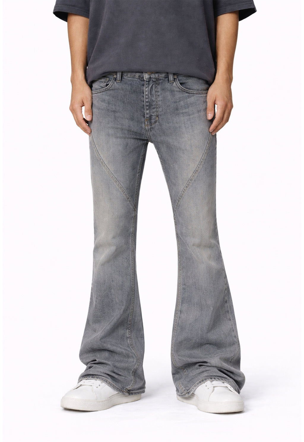 Wideboy Wolf Flare Denim in Grey Wash Heavyweight Japanese Denim - Image 2