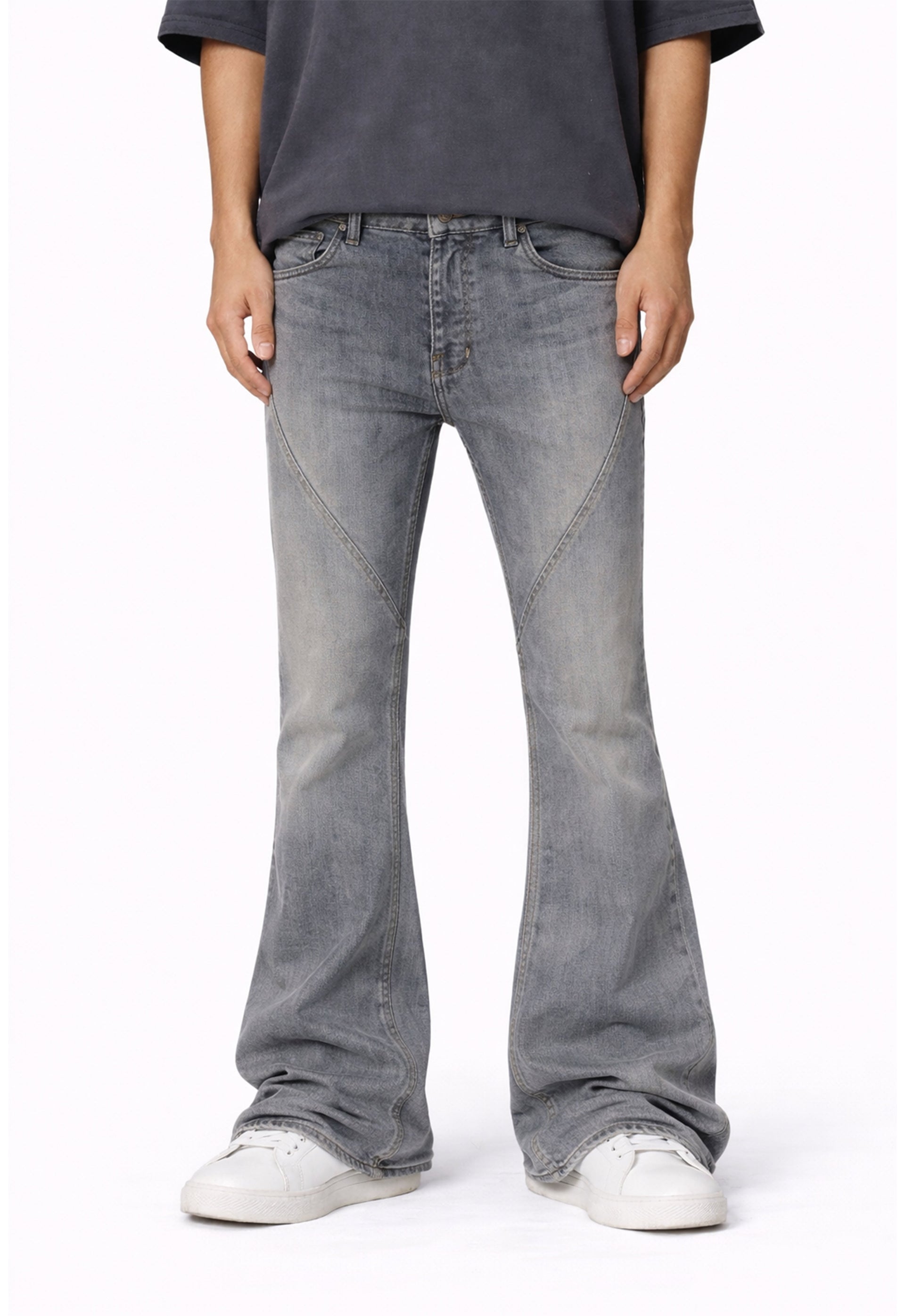 Wideboy Wolf Flare Denim in Grey Wash Heavyweight Japanese Denim - Image 2