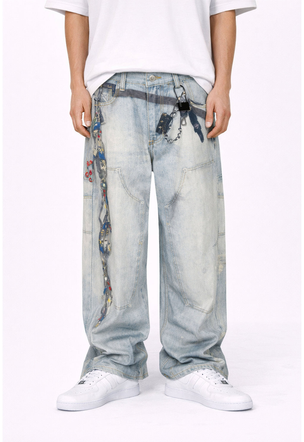 Wideboy Padlock Graphic Print Relaxed Fit Denim Jeans - Image 2