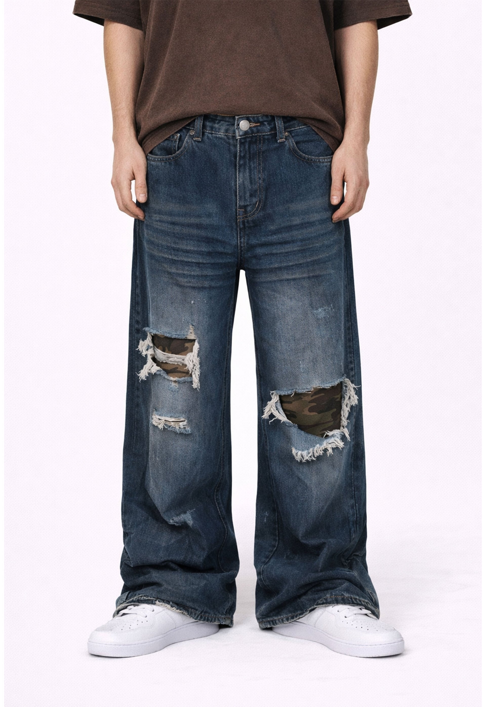 AZUL DISTRESSED CAMO PATCHWORK DENIM