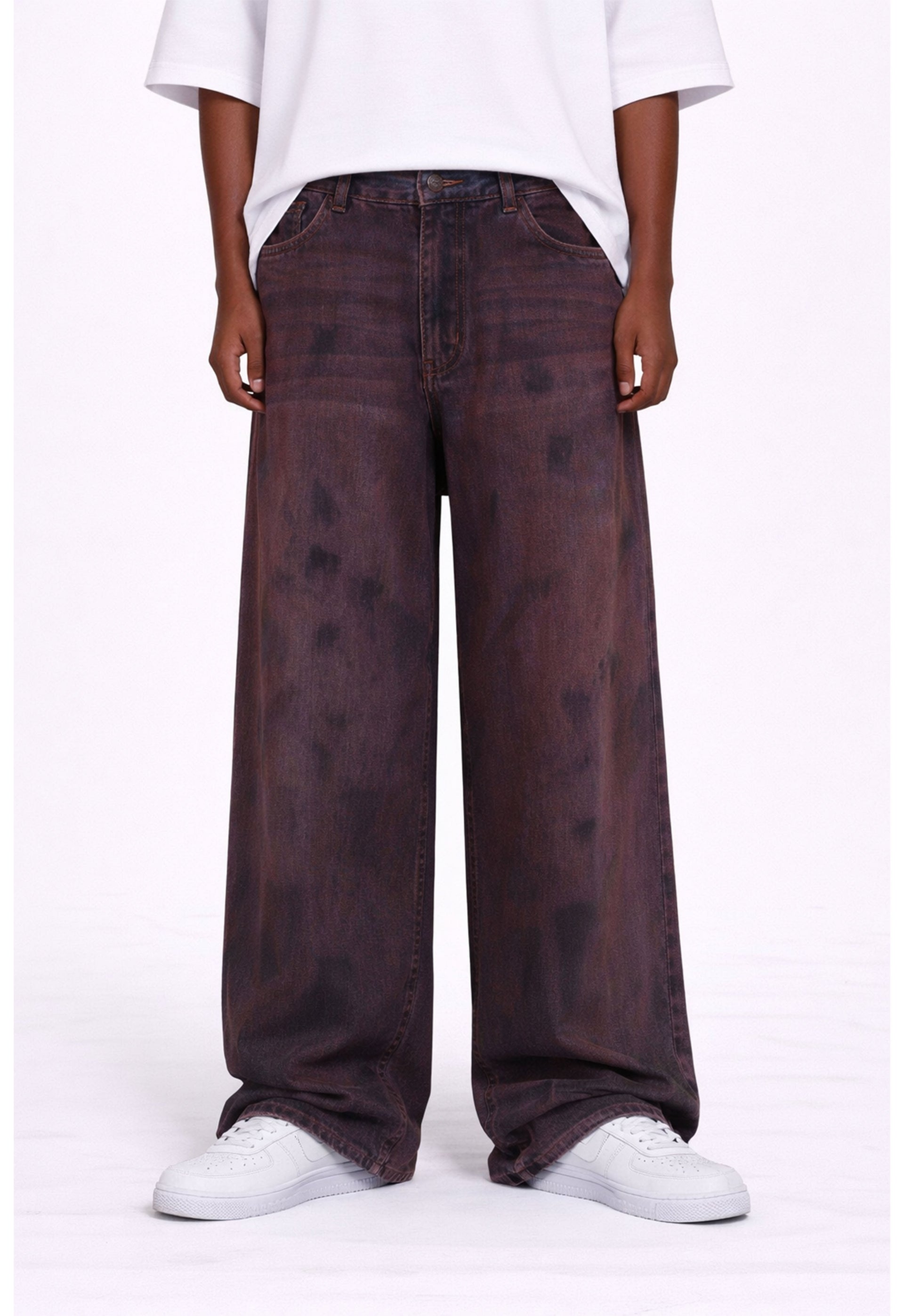 Wideboy Burgundy Denim Japanese Heavyweight Wide Leg Jeans - Image 2