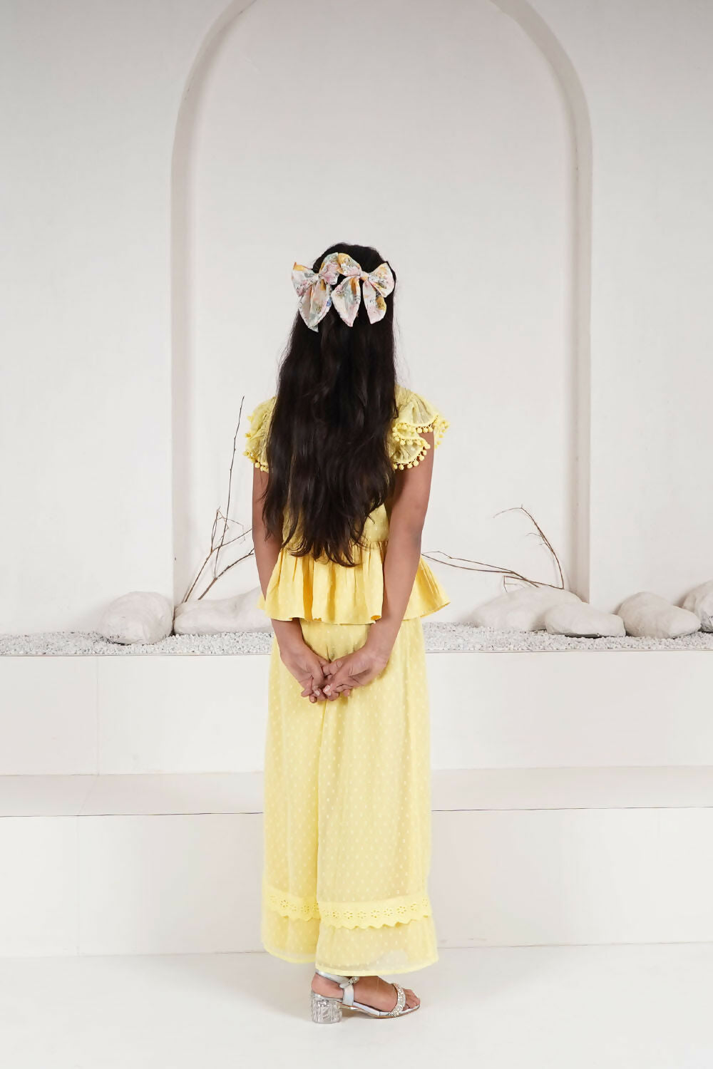 Girls Pastel Yellow Floral Ruffle Co-Ord Set – Stylish Toddler Outfit