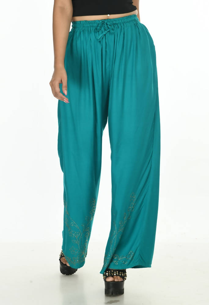 Rama Green Rayon Cotton Palazzo with Sirsoki Work