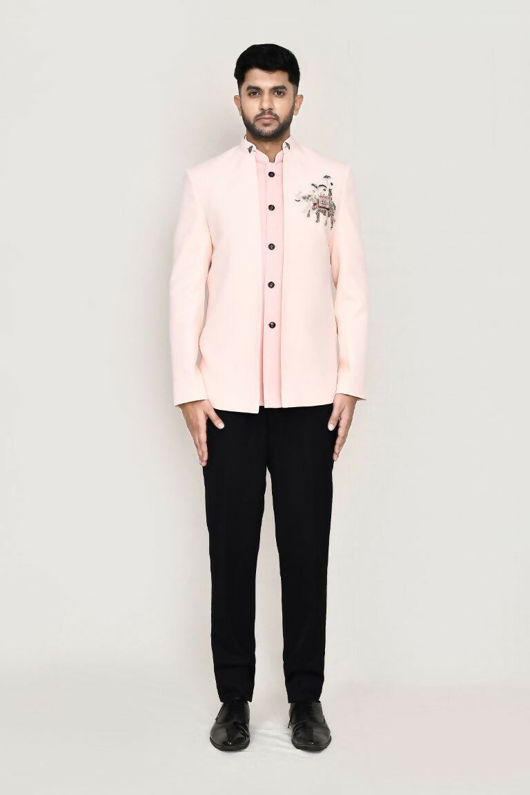Peach Imported Polyester Open Prince Coat and Pant Set