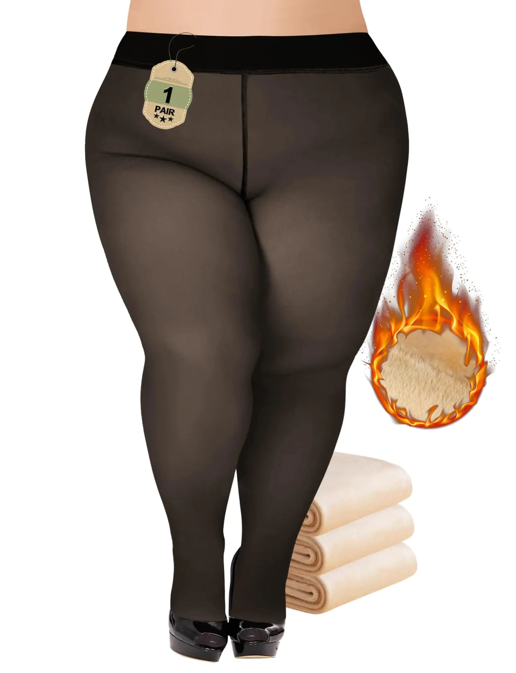 Buauty Plus Size Fleece Lined Tights Womens- Winter Warm Fake Translucent Thermal PantyhoseThick Leggings under Dresses