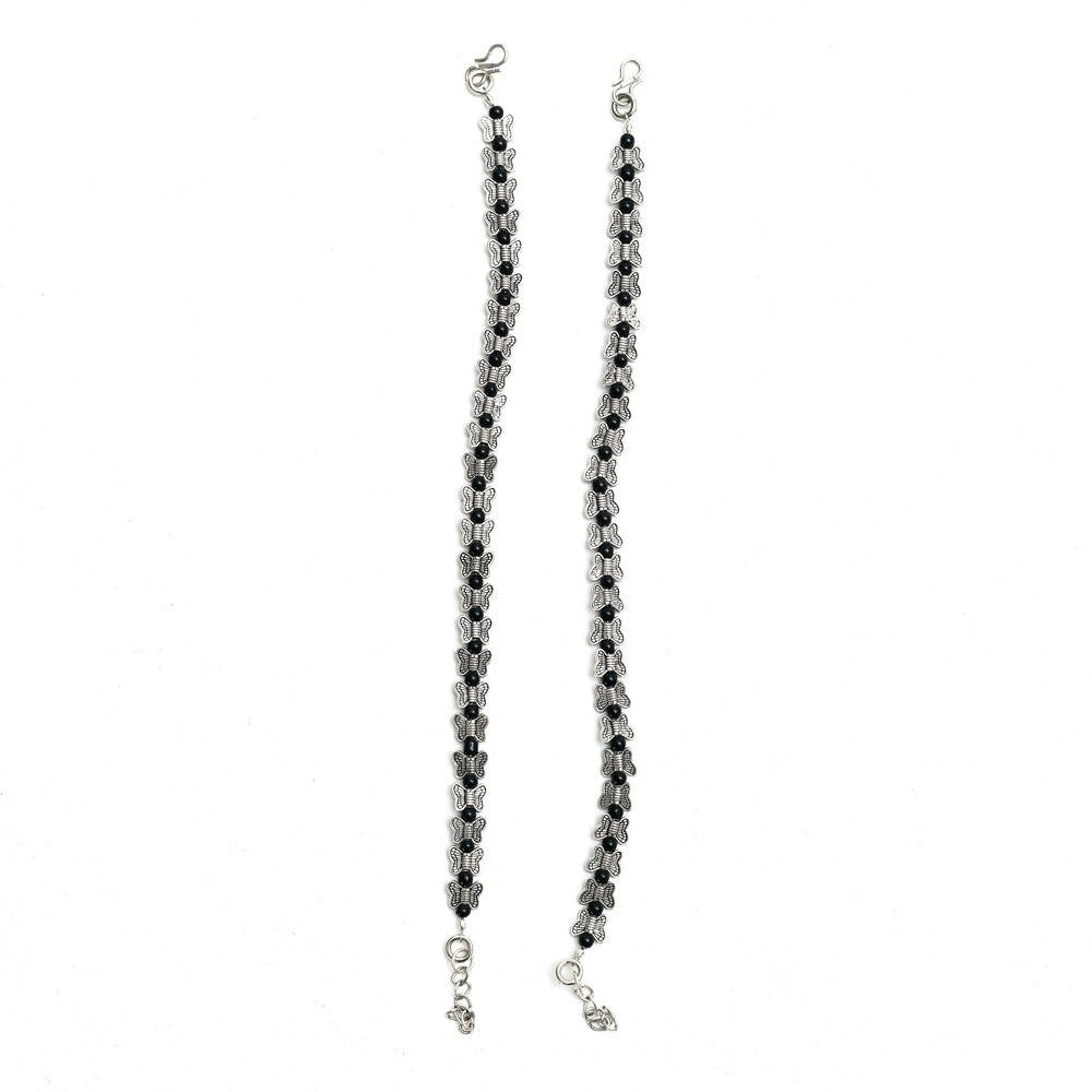Oxidised Silver Butterfly Anklet for Women