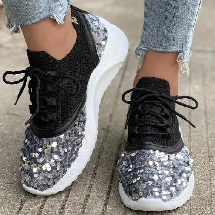 Women Breathable Sequin Knit Sneakers for Daily Comfort - Image 25