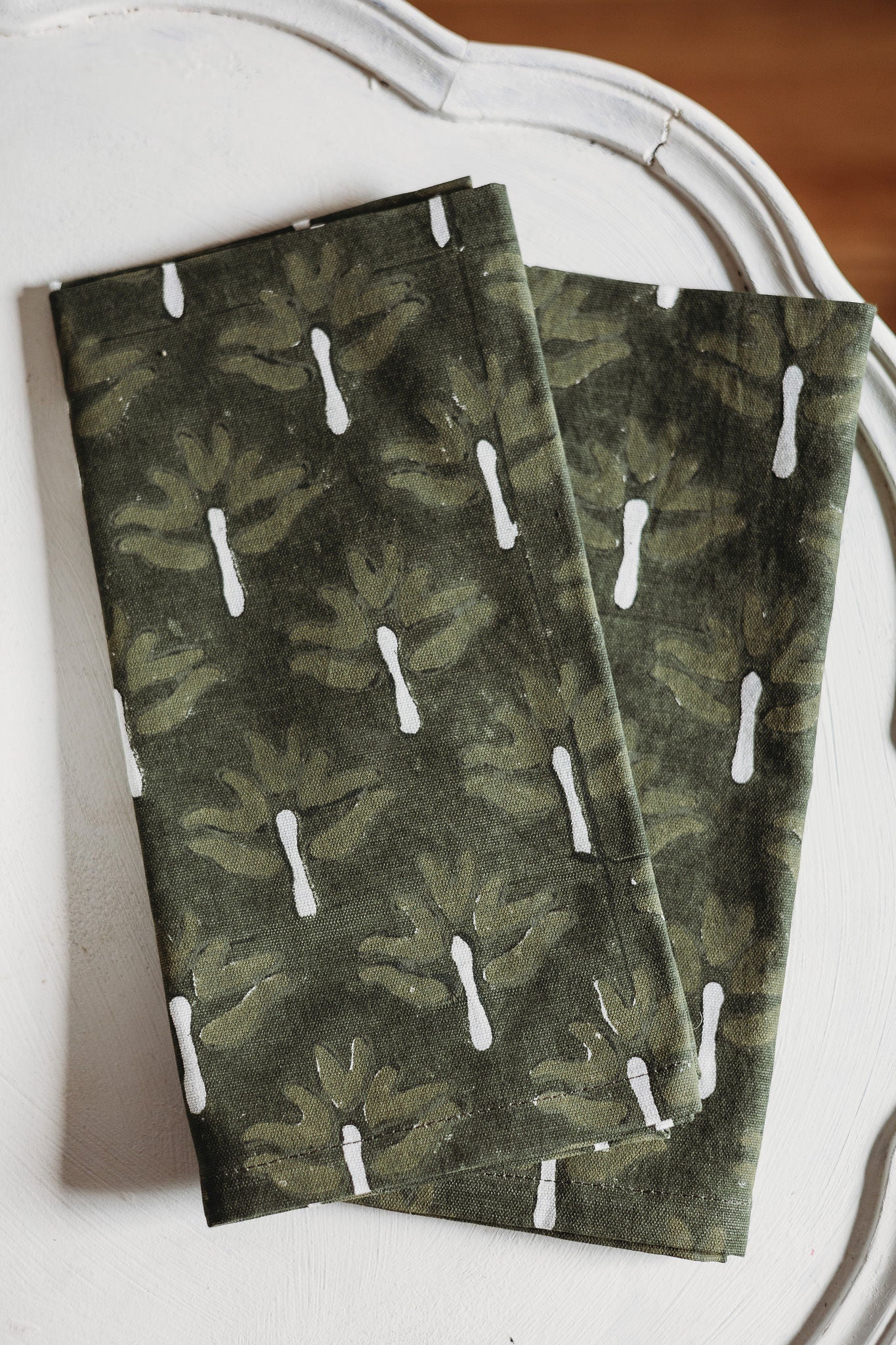 Zeenat Cotton Table Napkins in Chive Green, Set of 2