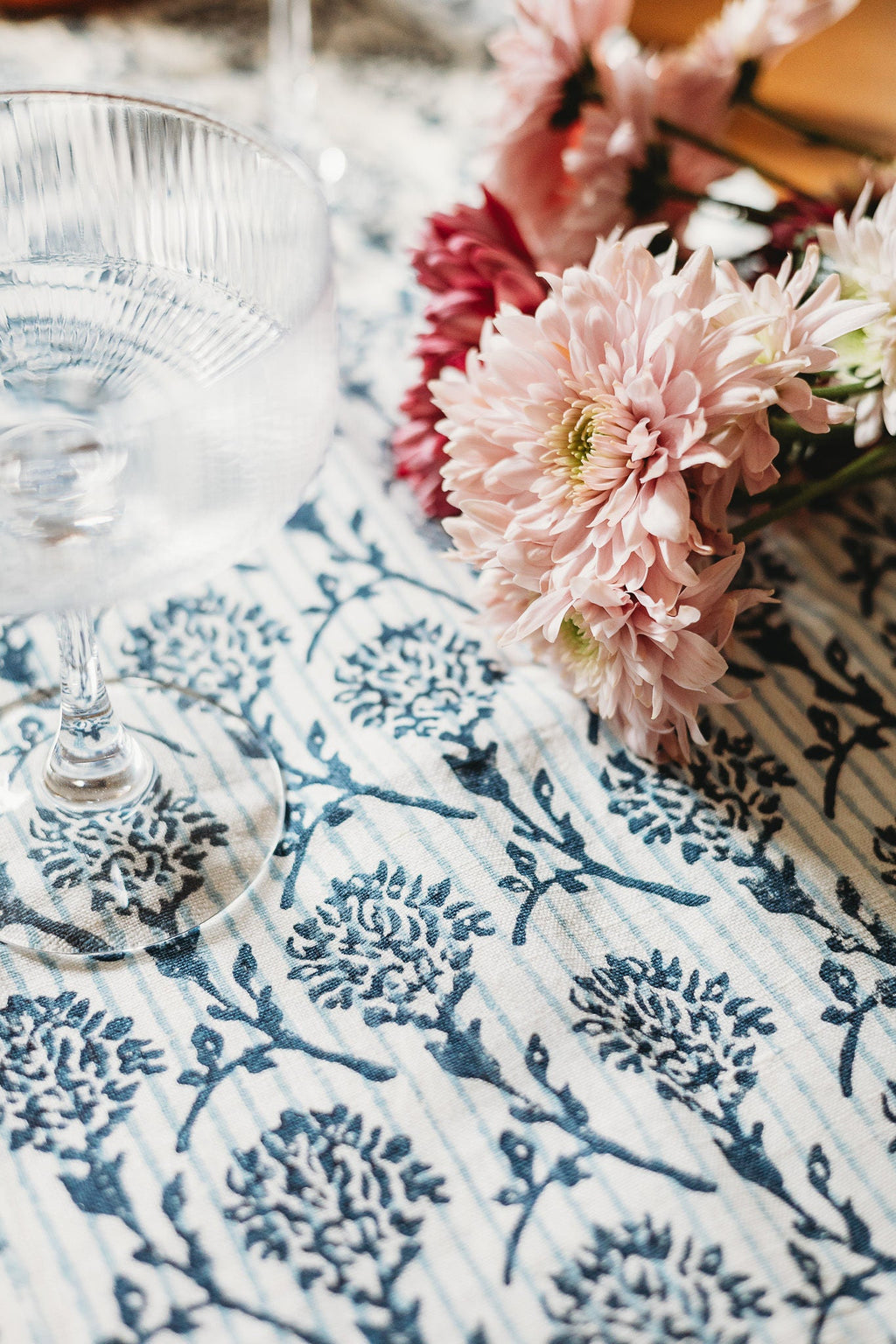 Nikhar Linen Hand-Printed Runner - Azure Blue