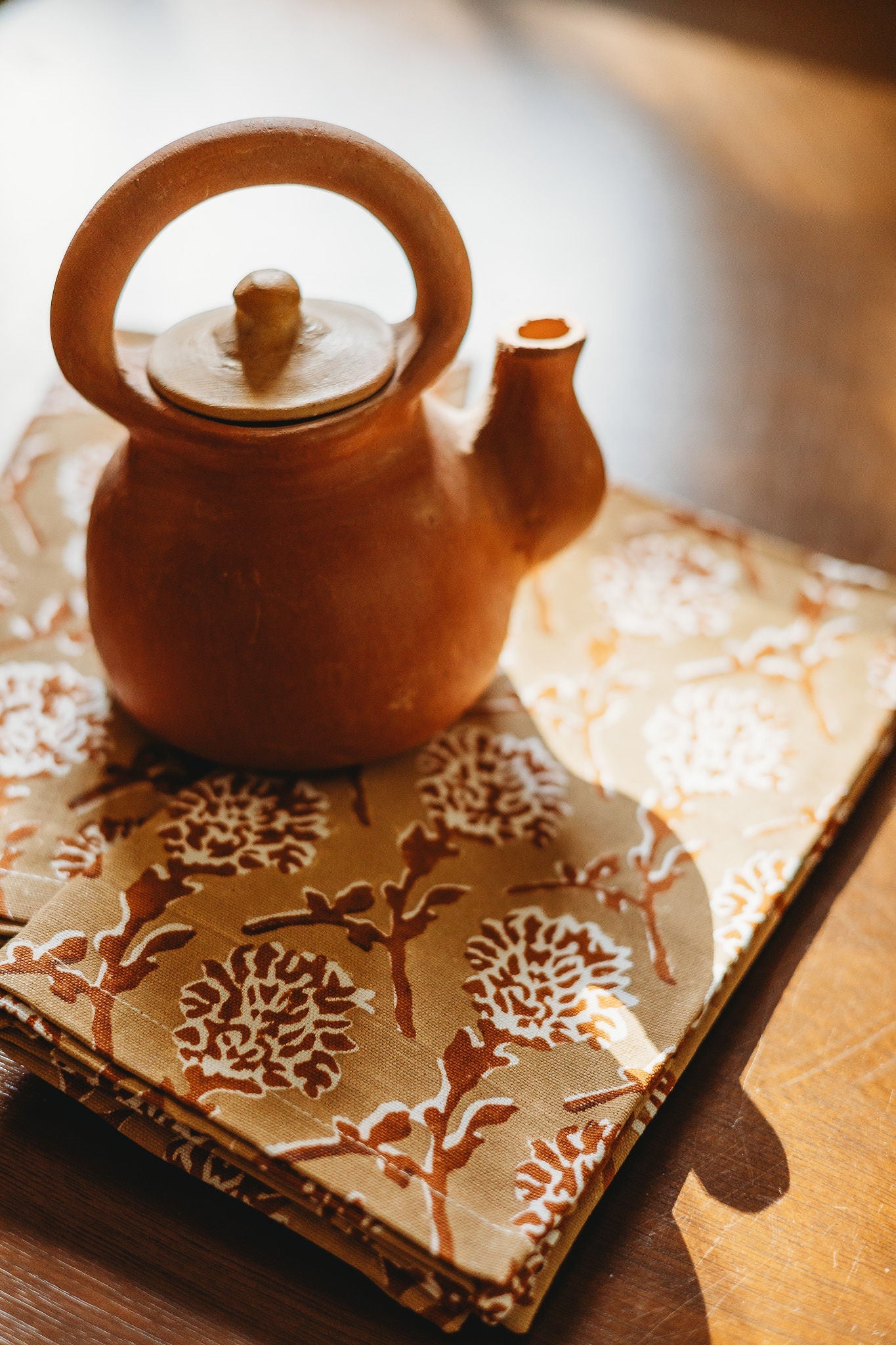 Nikhar Hand-Block Printed Cotton Table Napkins, Chai Brown