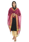 Pink handloom cotton dupatta draped elegantly over a neutral background