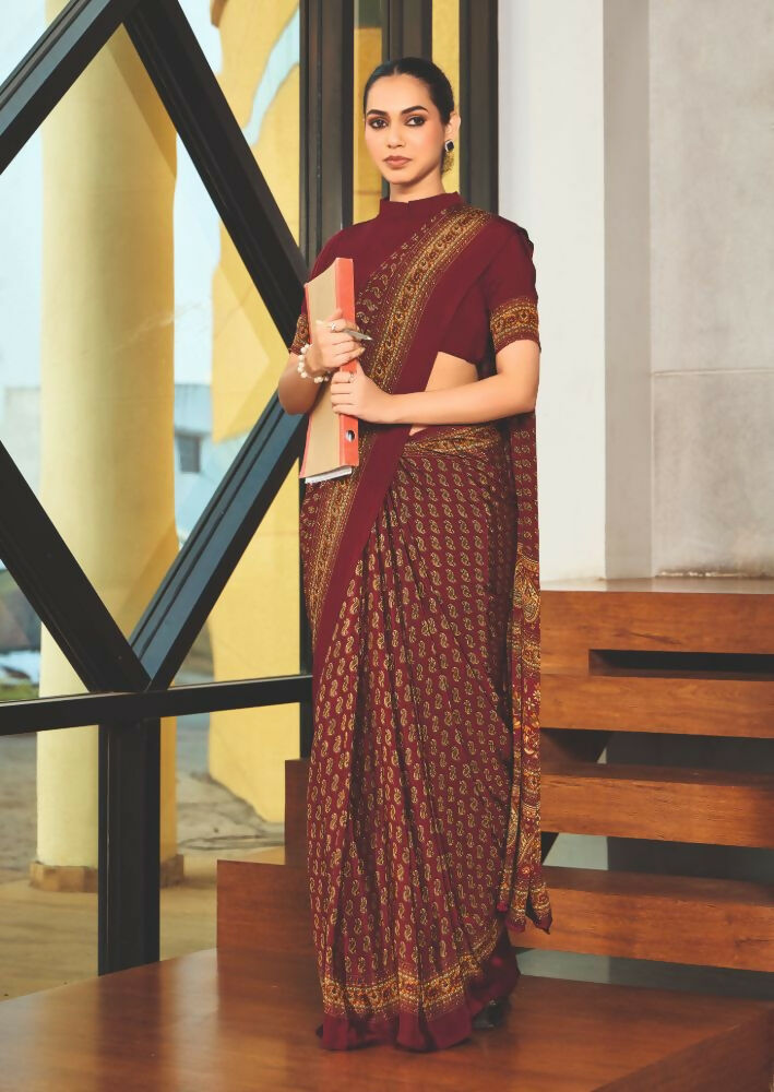 Red Crepe Silk Saree with Traditional Print for Party Wear