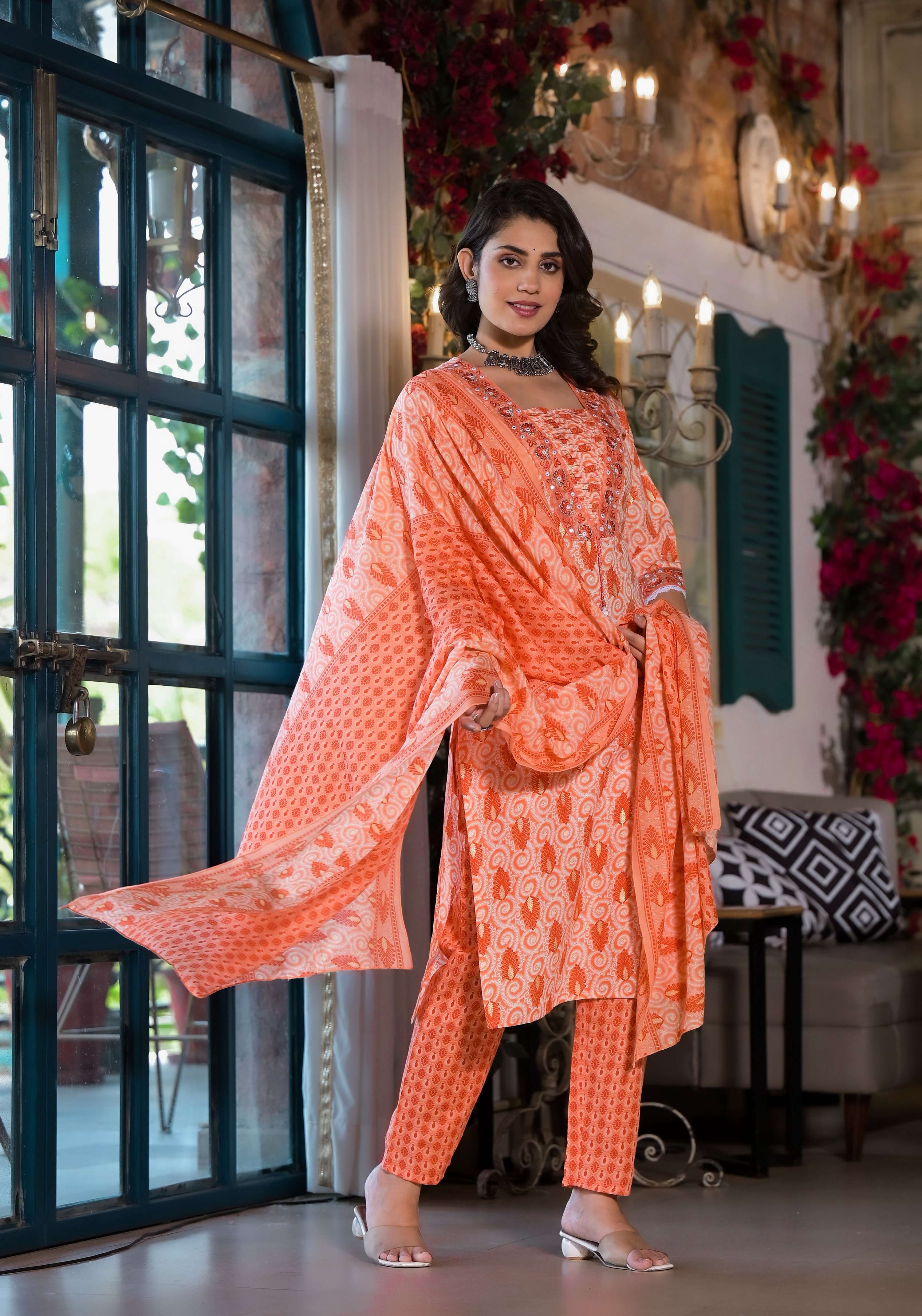 Lace Embroidered Printed Rayon Kurta Set with Pant and Dupatta