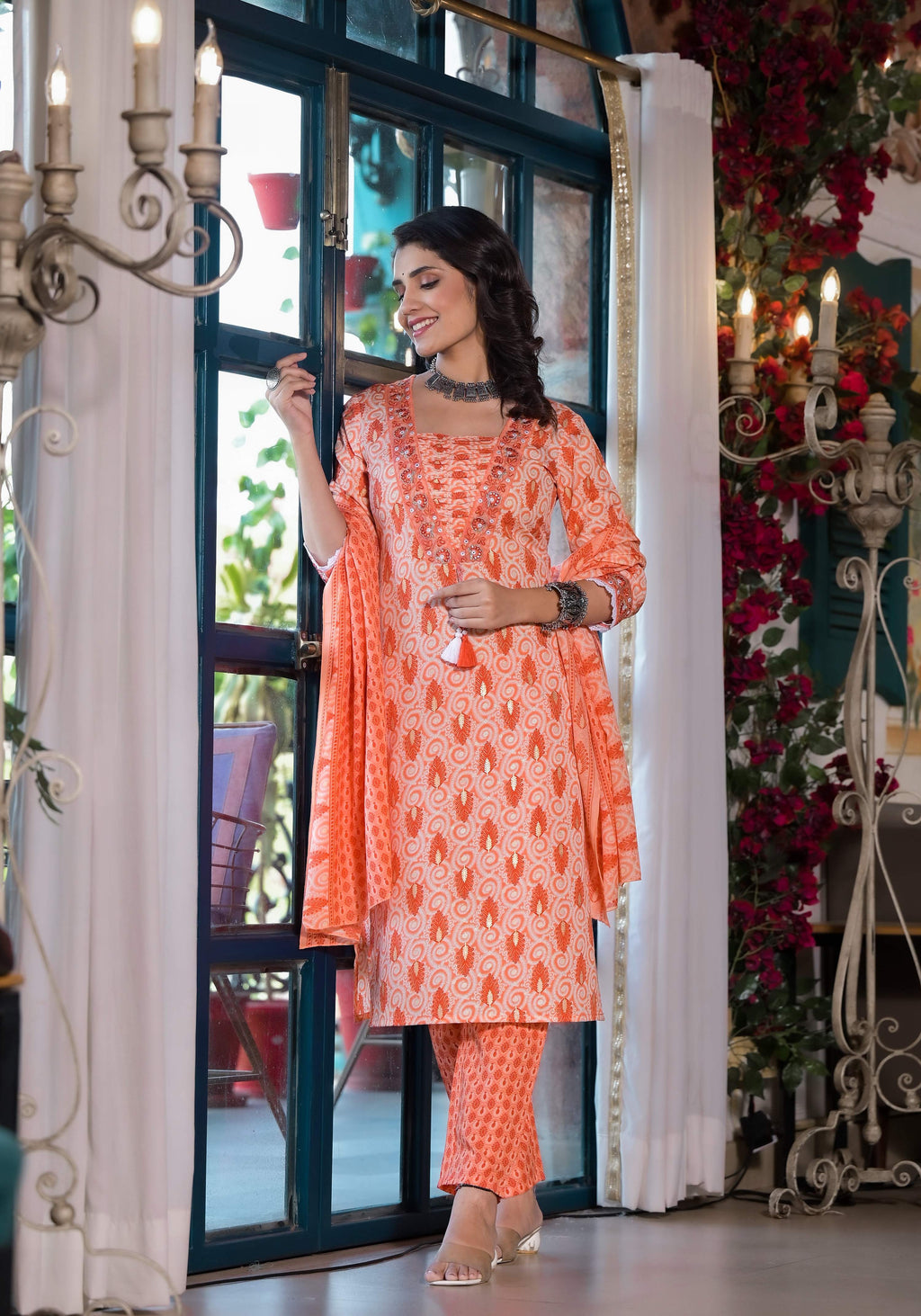 Lace Embroidered Printed Rayon Kurta Set with Pant and Dupatta