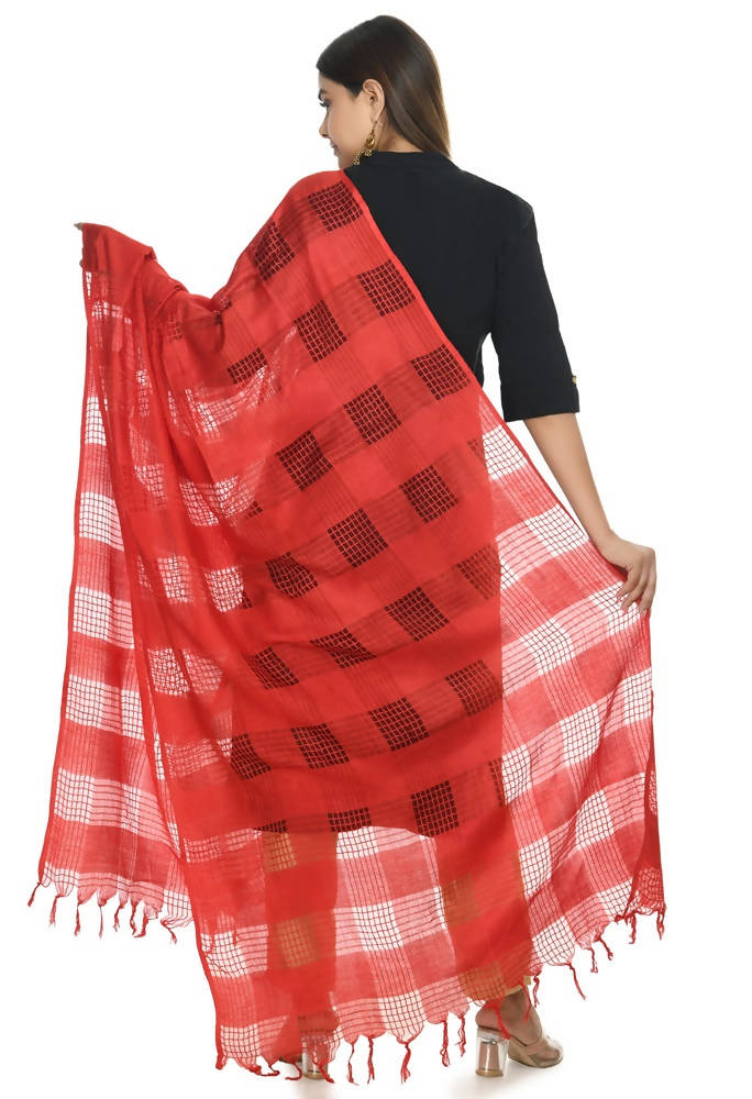 Red Window Pattern Cotton Dupatta for Women - 2.40m