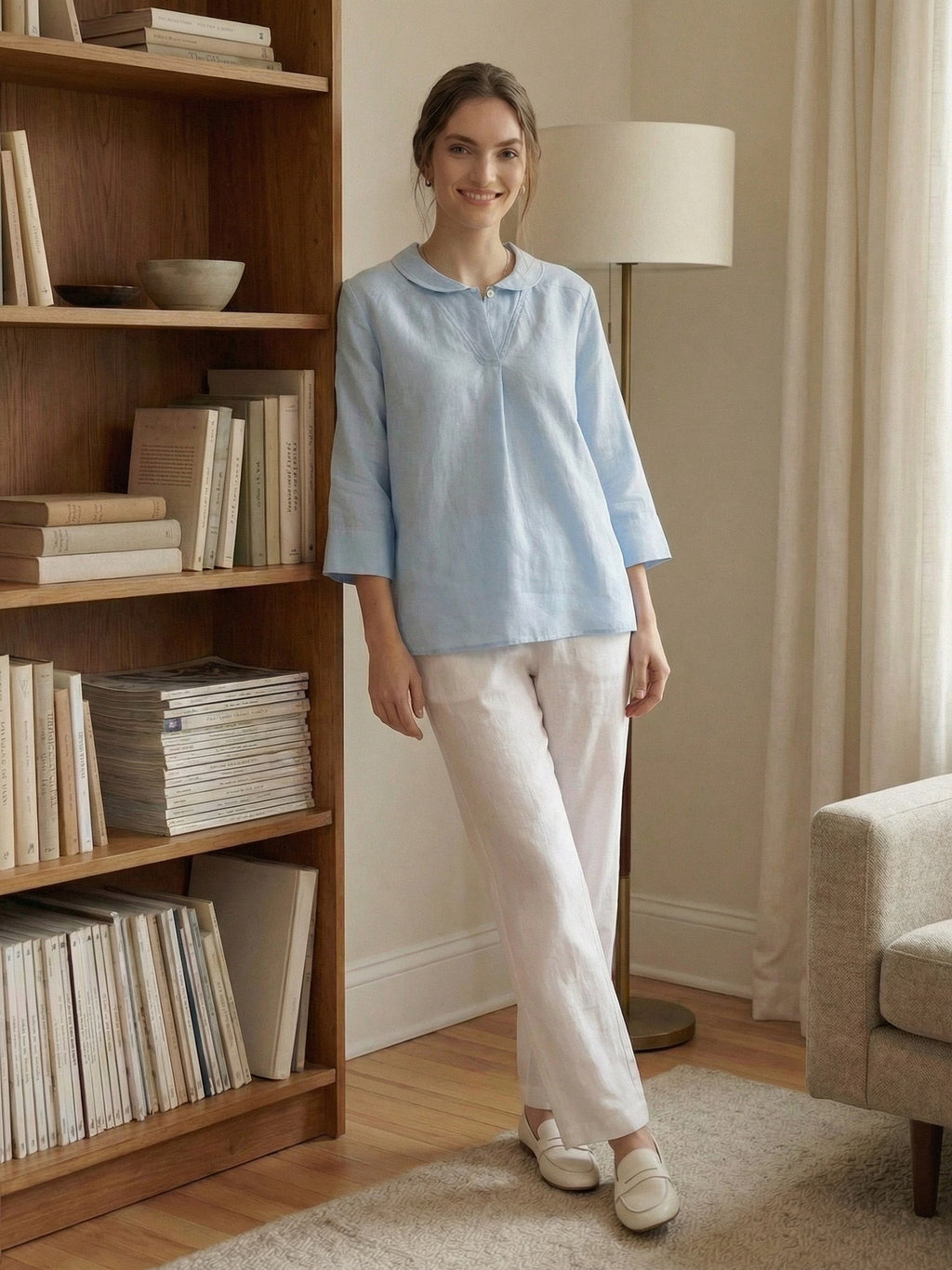 Jade Linen V-Neck Half Sleeve Top