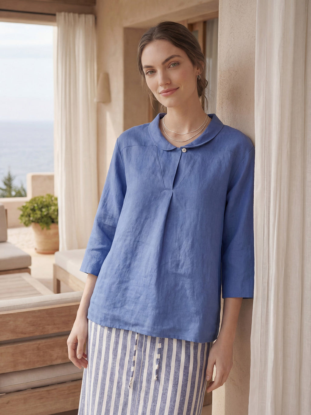 Jade Linen V-Neck Half Sleeve Top