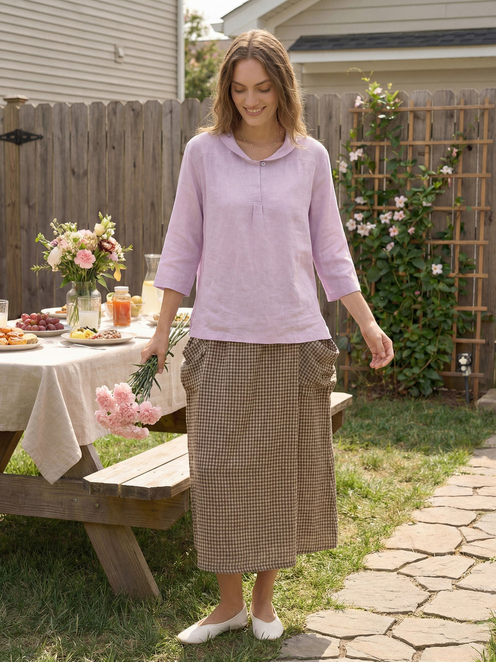 Jade Linen V-Neck Half Sleeve Top