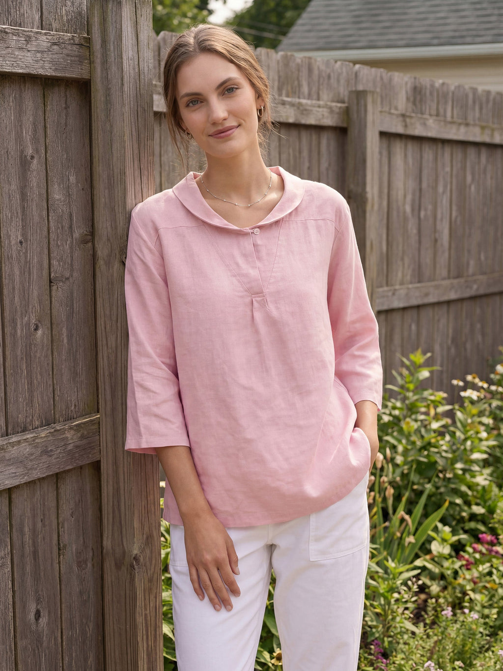Jade Linen V-Neck Half Sleeve Top