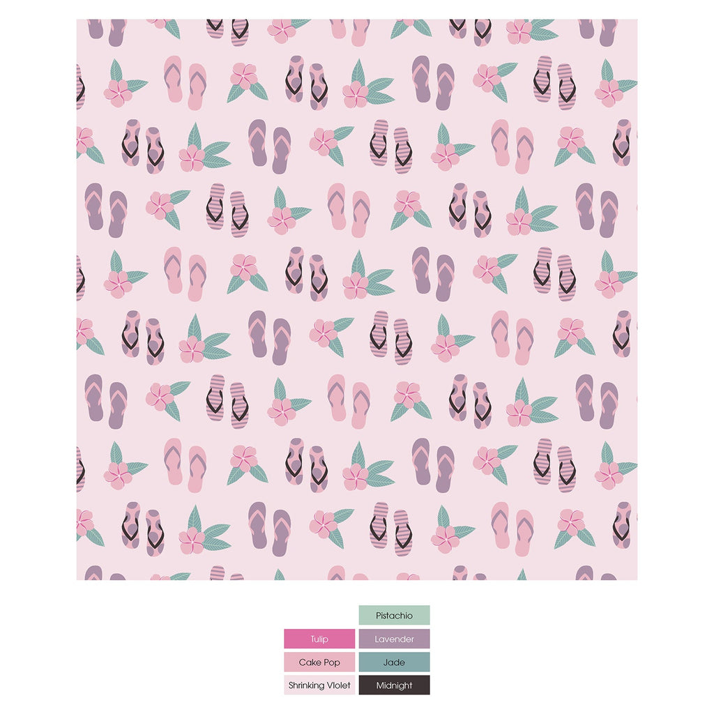 Print Convertible Sleeper with Zipper in Shrinking Violet Flip Flops and Flowers