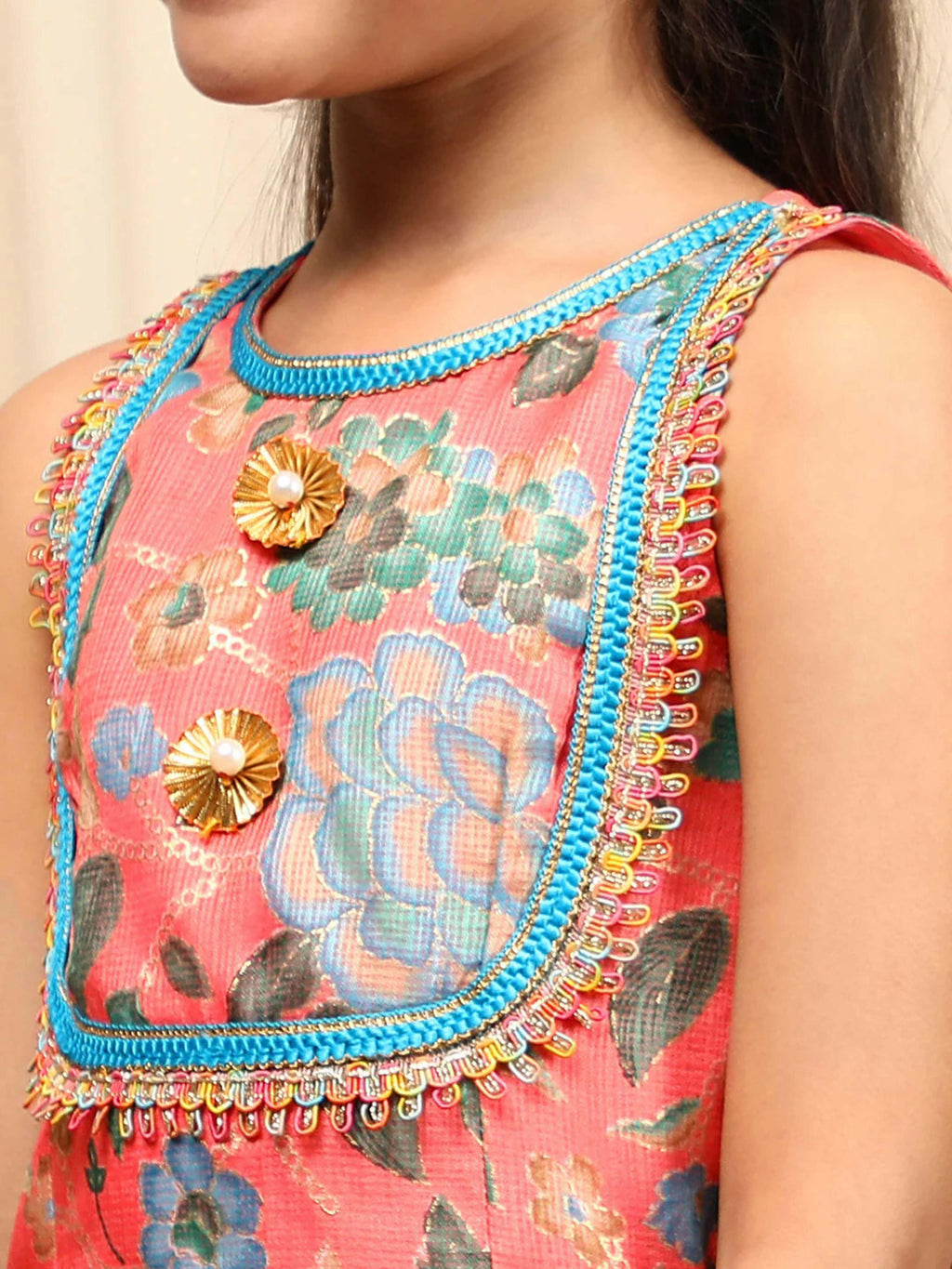 Girl's Multi Color Net Lehenga Choli Set Ethnic Wear