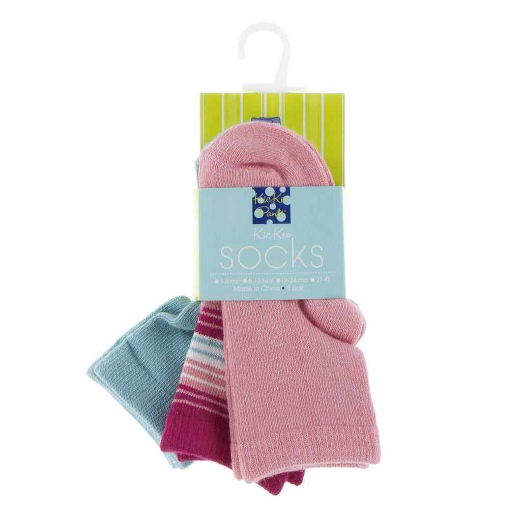 Socks (Set of 3) in Glacier, Cancun Strawberry Stripe & Strawberry
