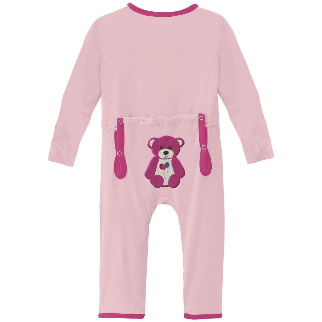 Applique Coverall with 2 Way Zipper in Lotus Happy Teddy