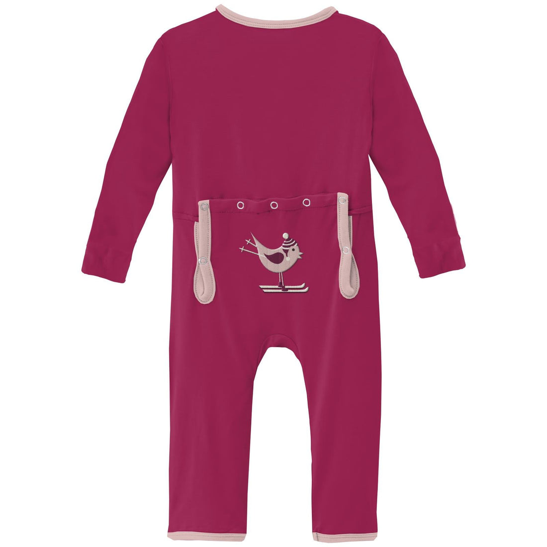 Applique Coverall with 2 Way Zipper in Berry Ski Bird