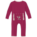 Applique Coverall with 2 Way Zipper in Berry Ski Bird