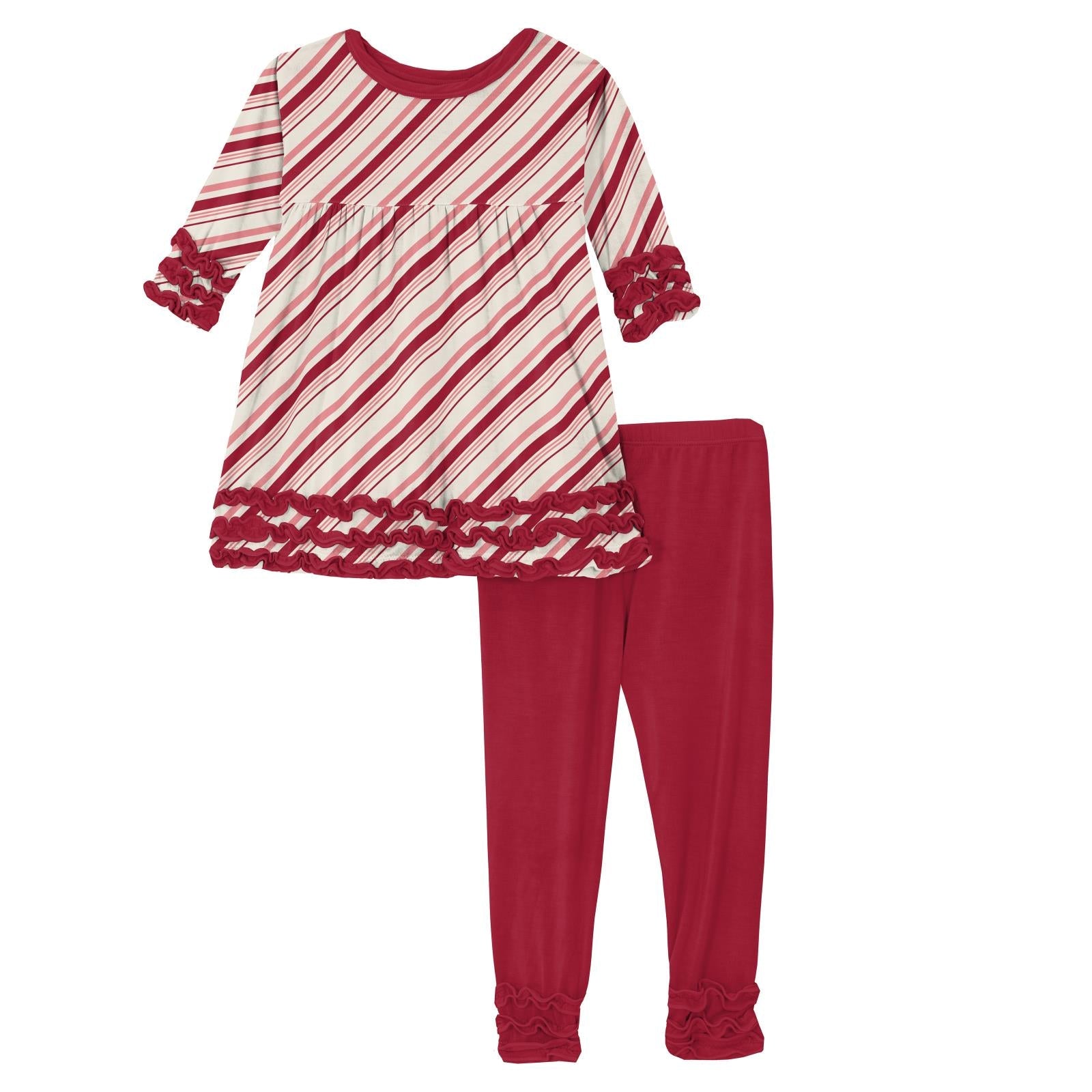 Print Long Sleeve Babydoll Outfit Set in Strawberry Candy Cane Stripe