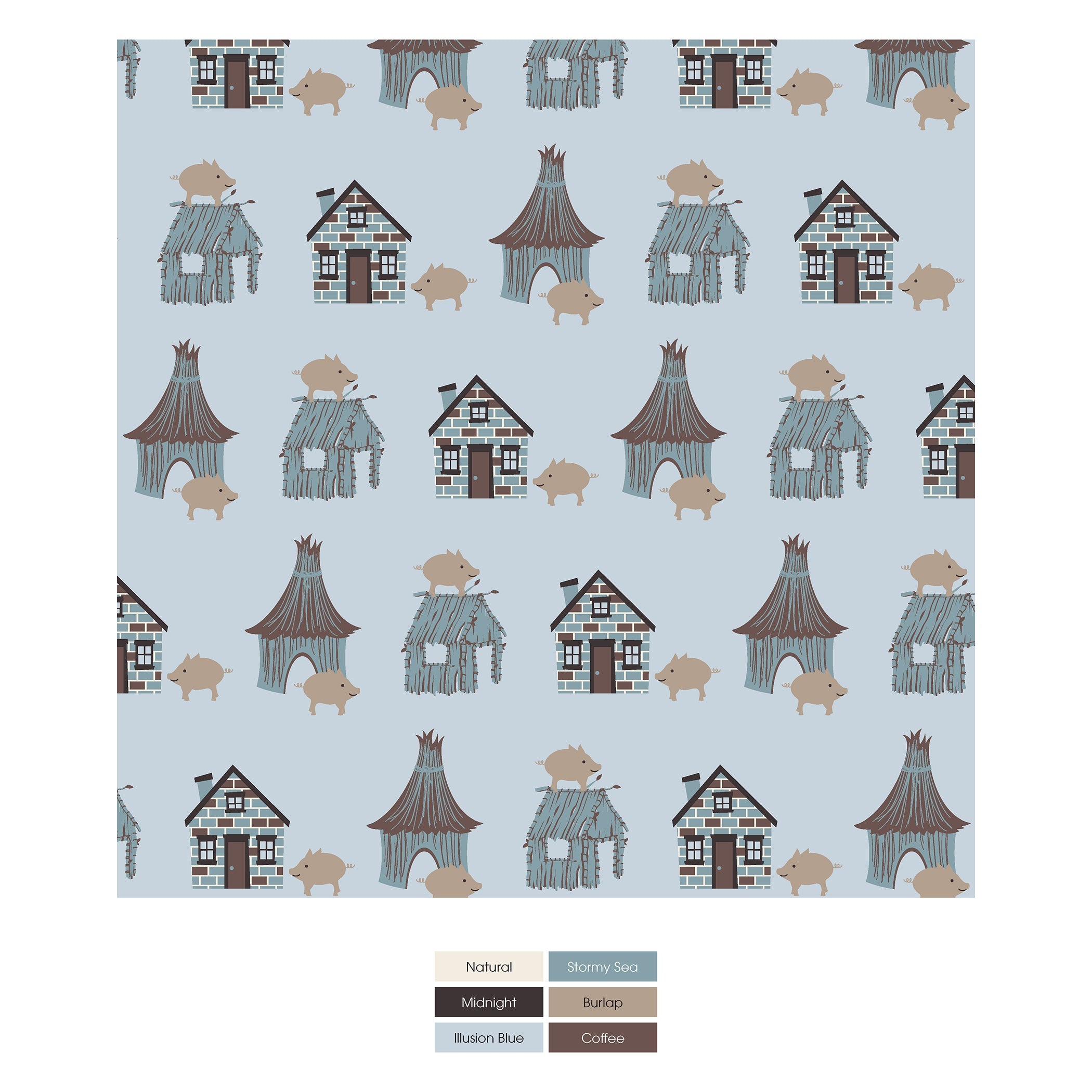 Print Bandana Bib in Illusion Blue Three Little Pigs