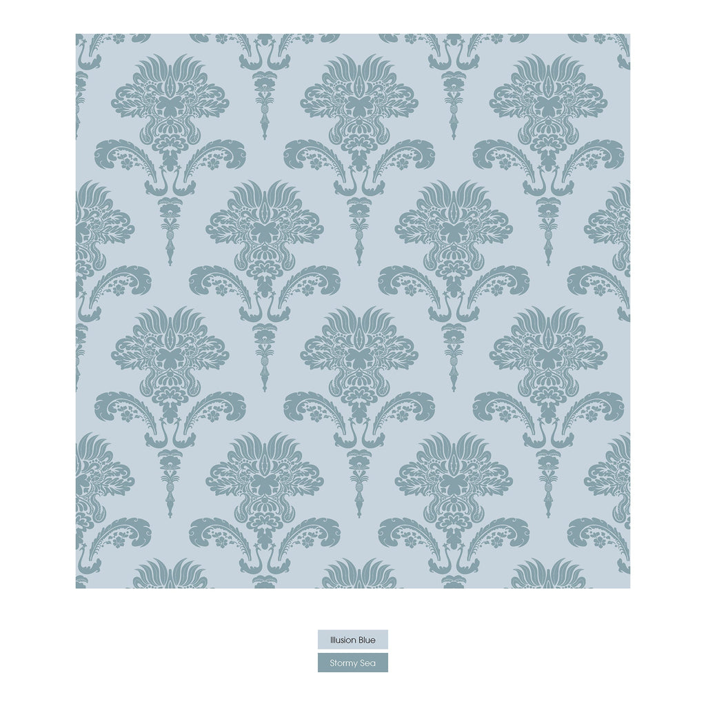 Print Convertible Sleeper with Zipper in Illusion Blue Damask