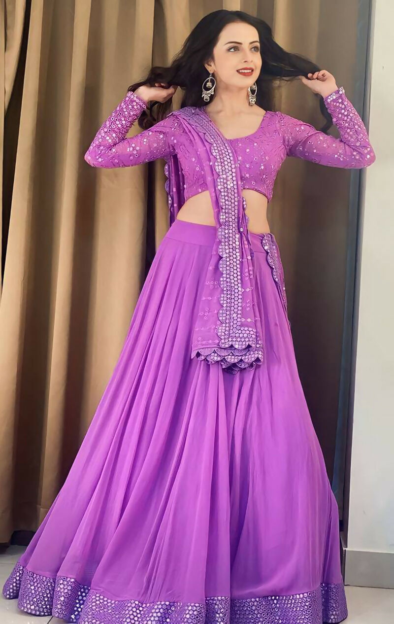 Lavender Faux Georgette Lehenga Choli with Sequin Embroidery