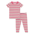 Print Short Sleeve Pajama Set in Winter Rose Stripe