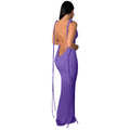 JUMISEE Women Sexy Backless Draped Maxi Dress Elegant Sleeveless Spaghetti Strap Evening Dress Long Club Party Beach Dress Purple