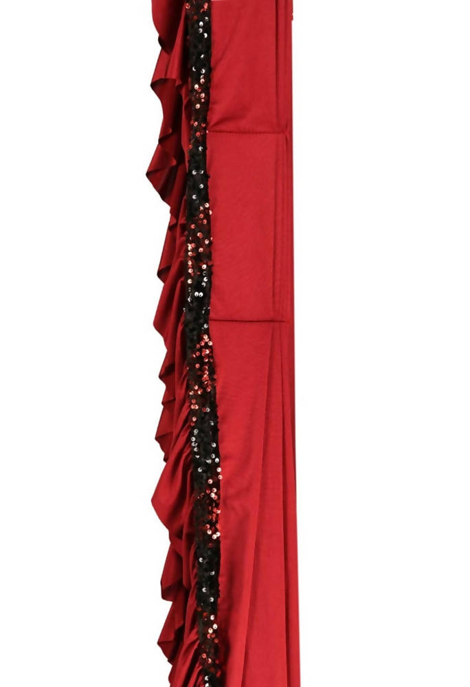 Olive Red and Black Ruffled Ready-to-Wear Lycra Saree