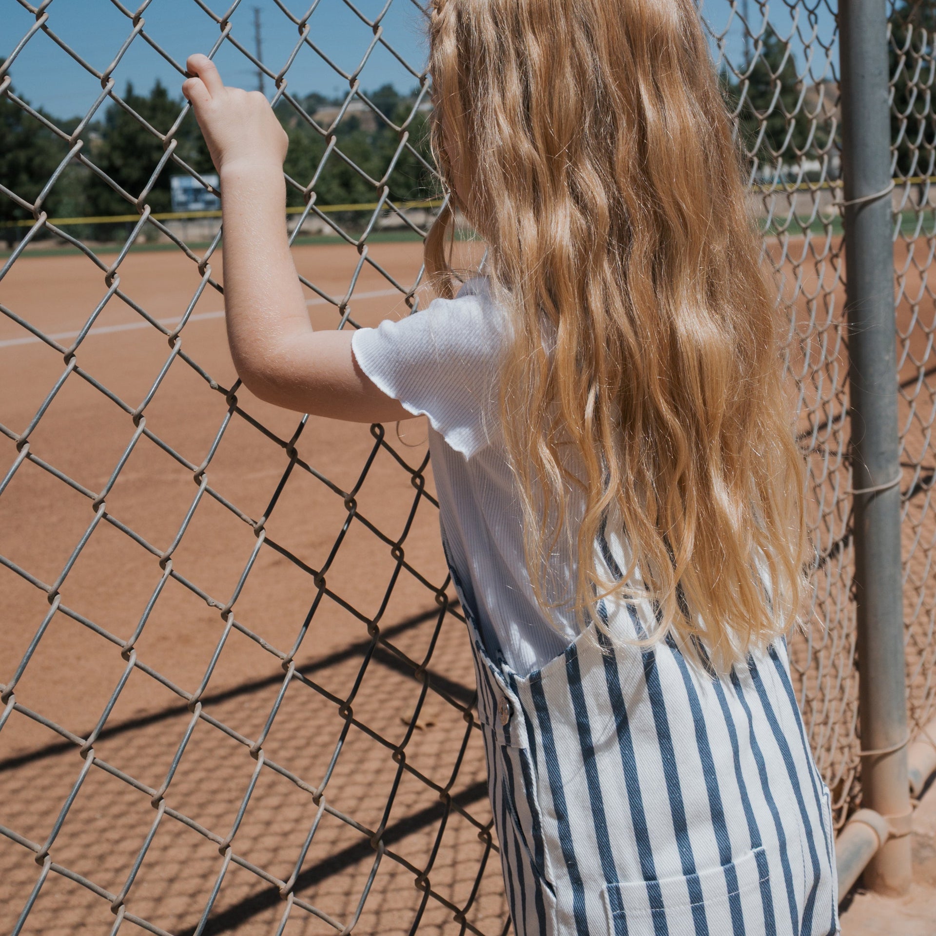 Kids Nautical Stripe Denim Overalls in Blue and White