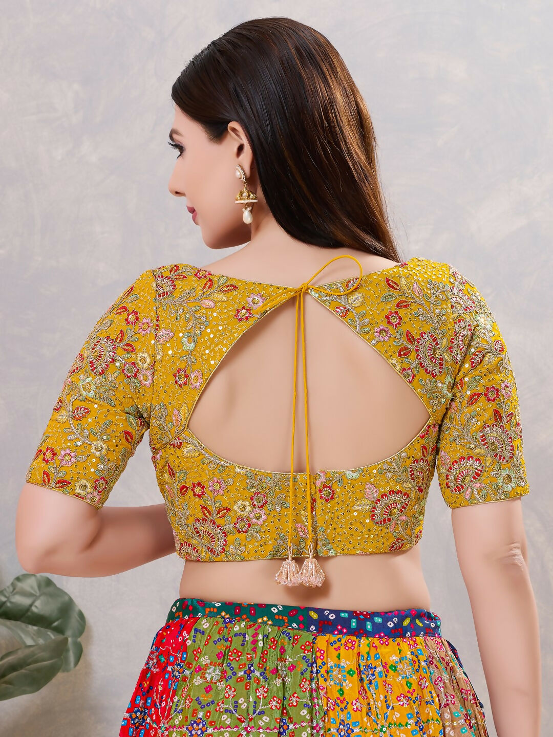 Mustard Silk Stitched Blouse with Sweetheart Neckline