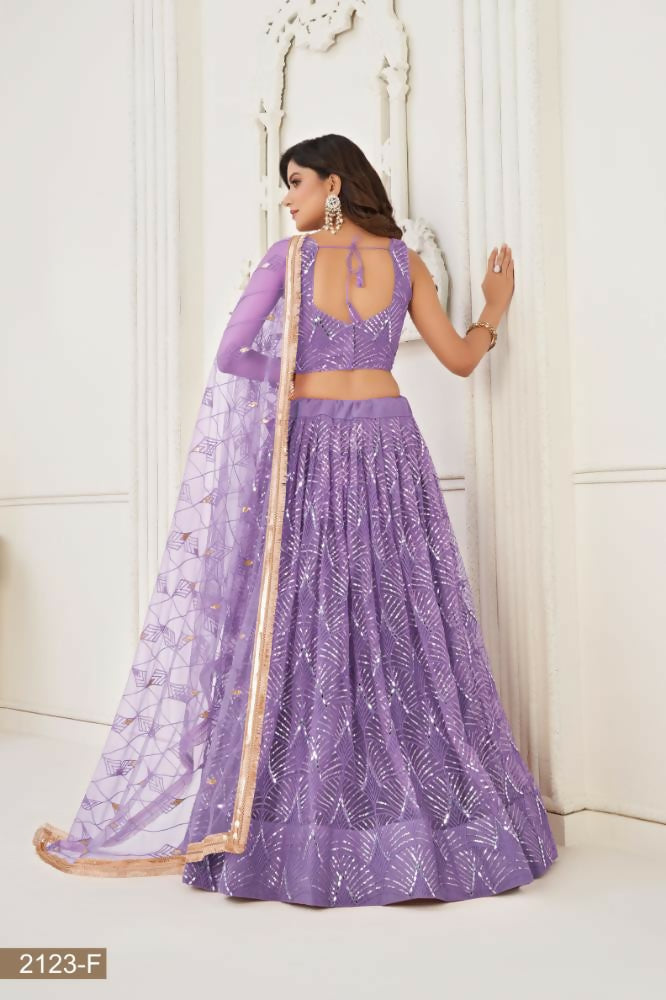 Lavender Butterfly Net Embroidered Wedding Lehenga Choli