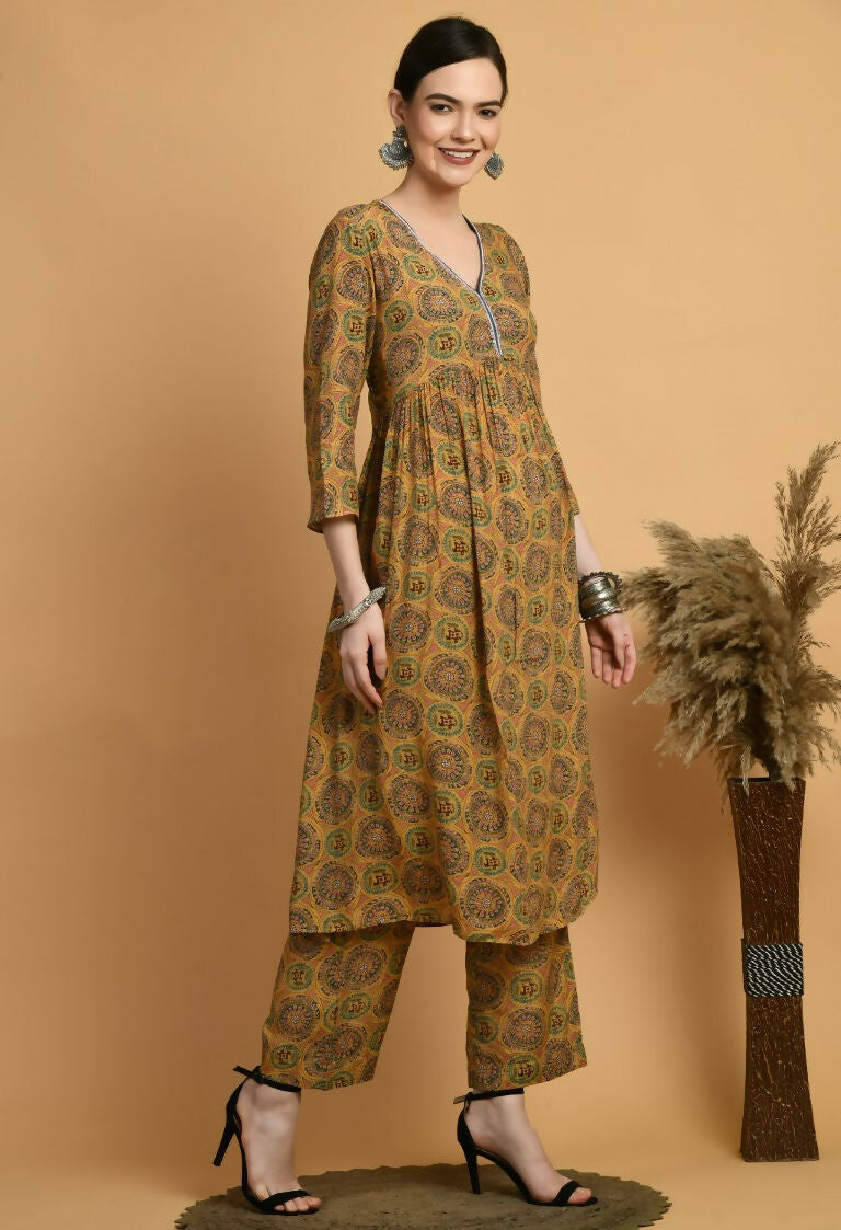 Mustard Maslin Kurta Set for Women - Elegant 2-Piece Ethnic Wear