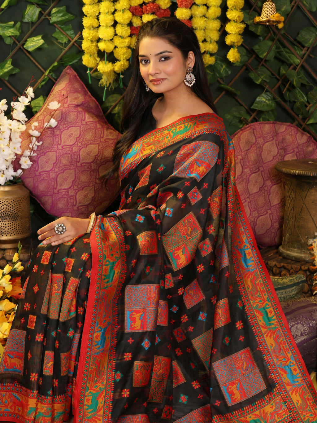 Classic Black Linen Cotton Saree with Matching Blouse Piece