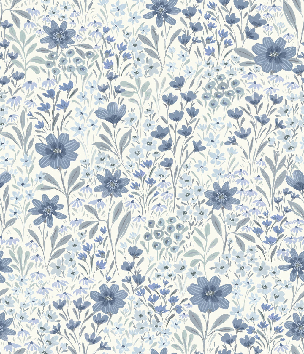 Oaklyn Floral Wallpaper in Sage, Blue, and Dusty-Pink