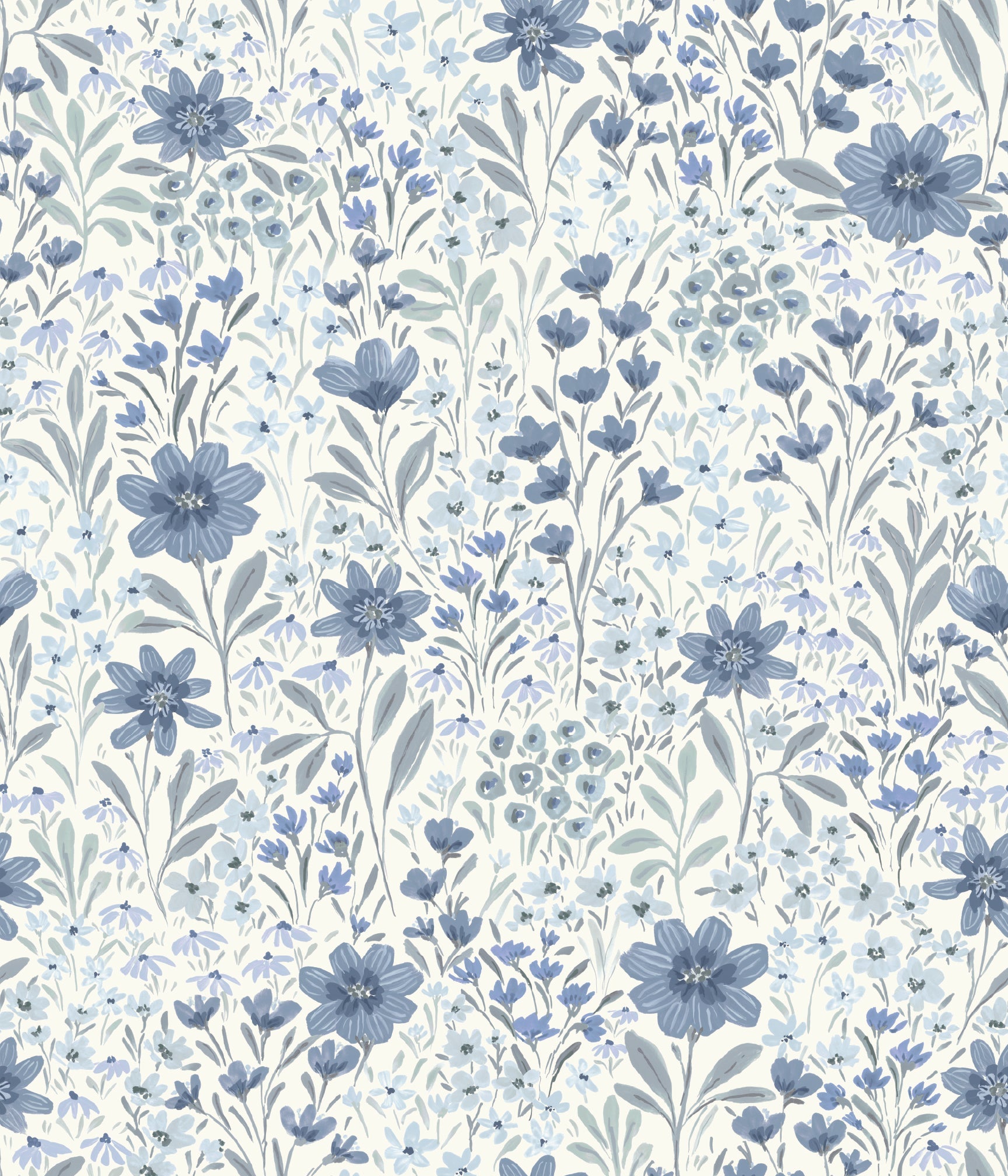 Oaklyn Floral Wallpaper in Sage, Blue, and Dusty-Pink