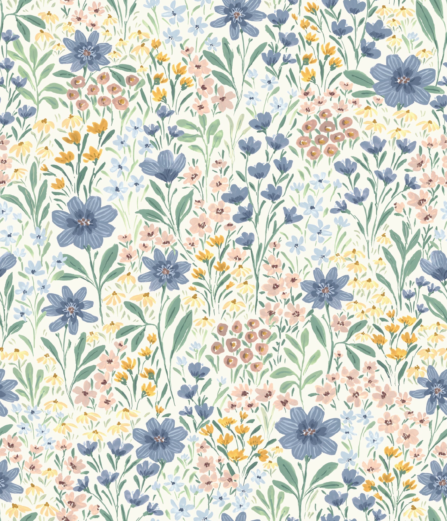 Oaklyn Floral Wallpaper in Sage, Blue, and Dusty-Pink